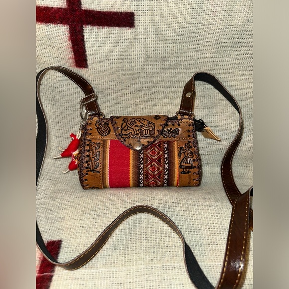 Hand Crafted Handbags - Hand Tooled Leather Crossbody Bag—With Ethnic Made Keychain added:)$4.99 ships!